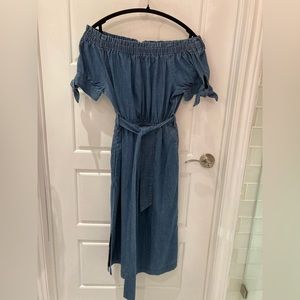 J.Crew off-shoulder denim dress, never worned, new with tags.